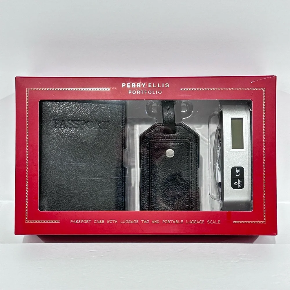 Perry Ellis Black Passport Holder Travel Case Set